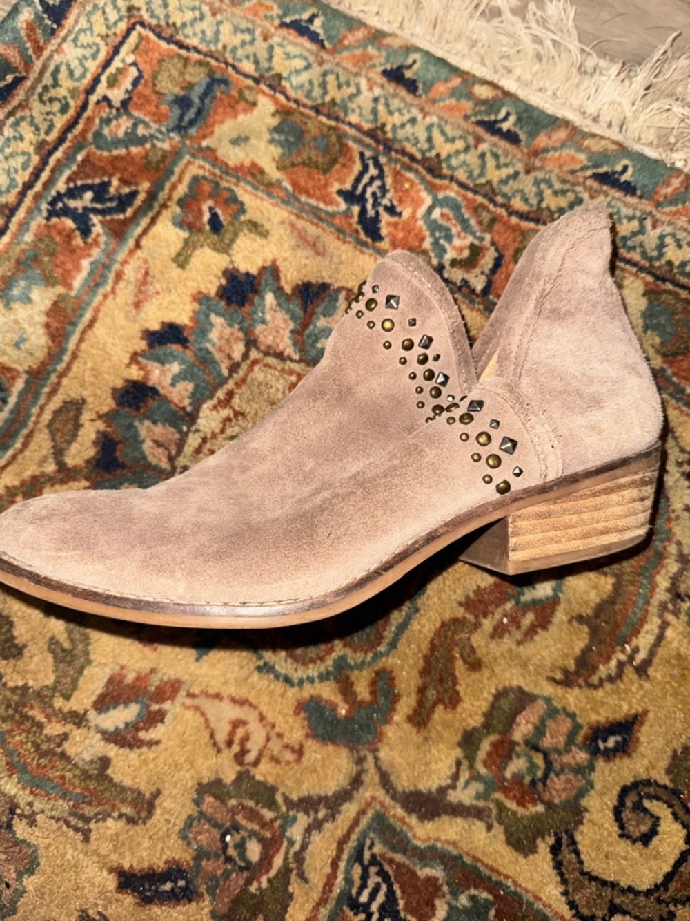 Lucky Brand Taupe Suede Studded Ankle Booties